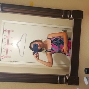 Knee-length nightgown, pink, blue, butterflies and flowers.